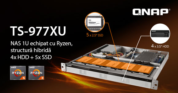 TS-977XU, primul NAS 1U cu structură hibridă, echipat cu procesoare AMD Ryzen