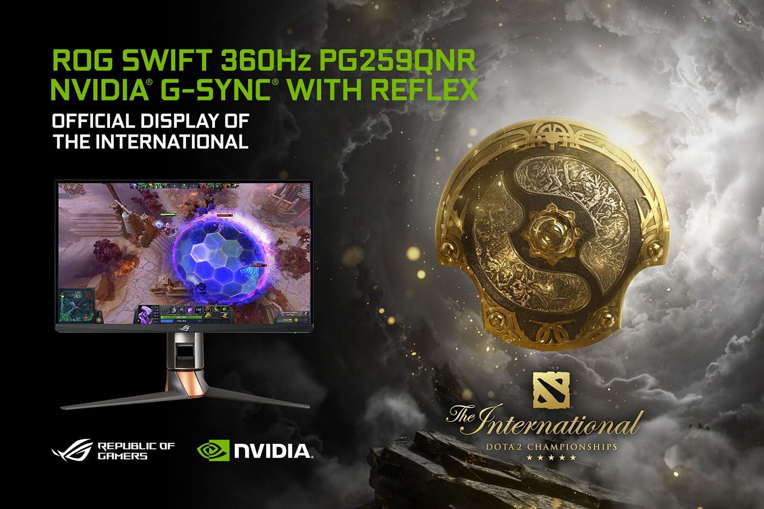 ASUS ROG Swift 360 Hz cu tehnologiile NVIDIA G-SYNC și Reflex a fost ales monitorul oficial al DOTA 2 The International 10 Tournament