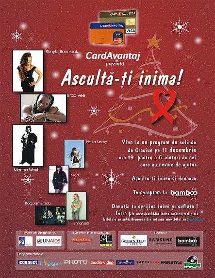 Asculta-ti inima pe 11 decembrie la Bamboo! Concert caritabil cu Martha Wash, Sheila Bonnioeck, Brad Vee, Paula Seling, Nico, Emanuel si Bogdan Bradu!